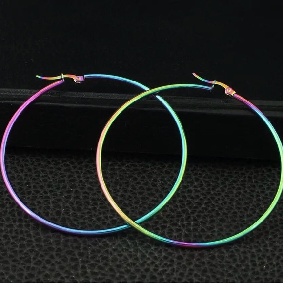 Fourty Dreams Boutique Jewelry - 2.5” Oil slick stainless steel hoop earrings